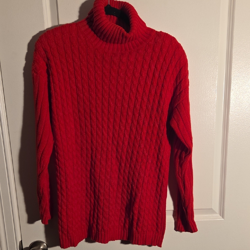 Vibrant Red Knit Turtleneck Sweater